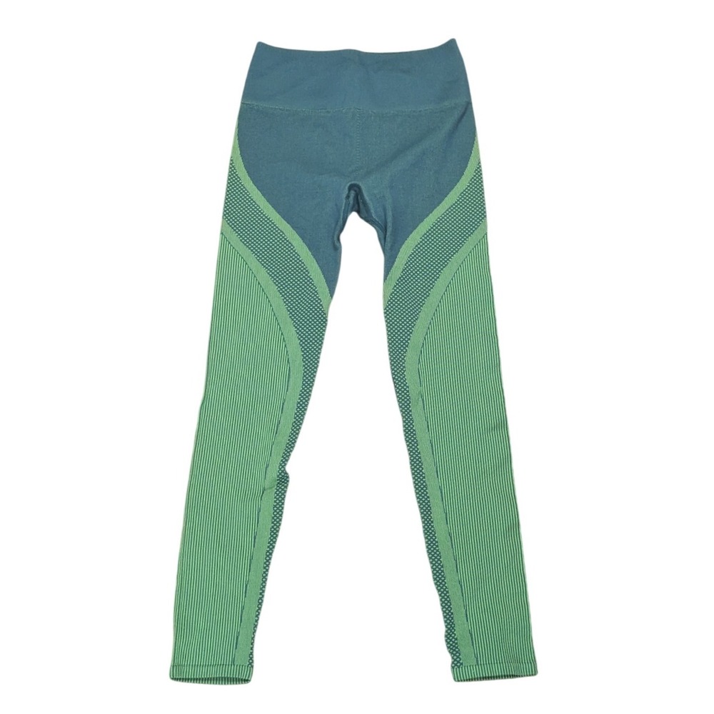 Fabletics Seamless High Waisted Leggings Striped Activewear Green Women's Small